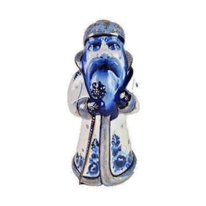 Gzhel Russian Porcelain Grandfather Frost/Ded Moroz Blue & White Floral Statue